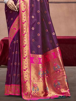 Sangam prints wine silk woven work traditional saree 3
