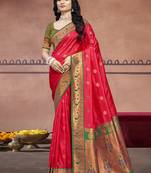 Sangam prints dark pink silk woven work traditional saree