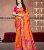 Sangam prints orange silk woven work traditional saree