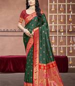 Sangam prints bottle green silk woven work traditional saree