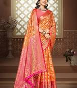 Sangam prints orange silk woven work traditional saree