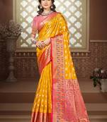 Sangam prints yellow silk woven work traditional saree
