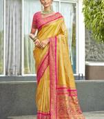 Sangam prints yellow silk woven work traditional saree