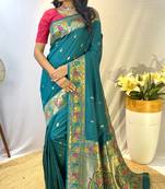 Rama Paithani silk Bland zari Weaving contrust border saree with Border