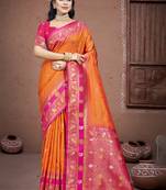 Sangam prints orange silk woven work traditional saree