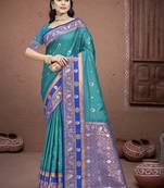Sangam prints sky blue silk woven work traditional saree
