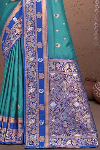 Sangam prints sky blue silk woven work traditional saree