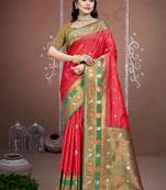 Sangam prints dark pink silk woven work traditional saree