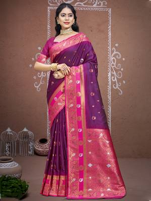 Sangam prints wine silk woven work traditional saree 1