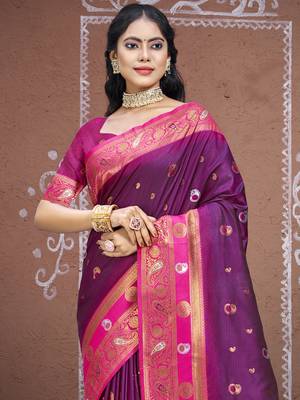 Sangam prints wine silk woven work traditional saree 2