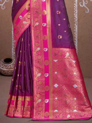 Sangam prints wine silk woven work traditional saree 3