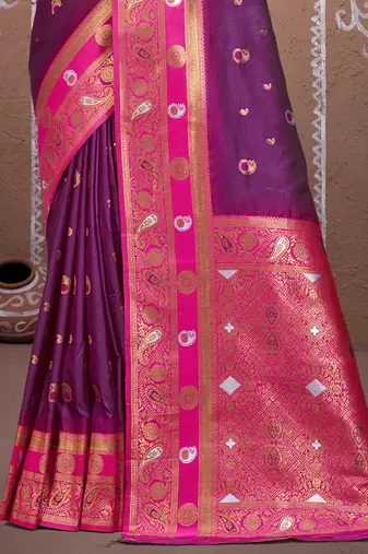 Sangam prints wine silk woven work traditional saree
