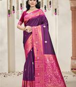 Sangam prints wine silk woven work traditional saree