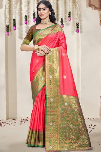 Sangam prints pink silk woven work traditional saree