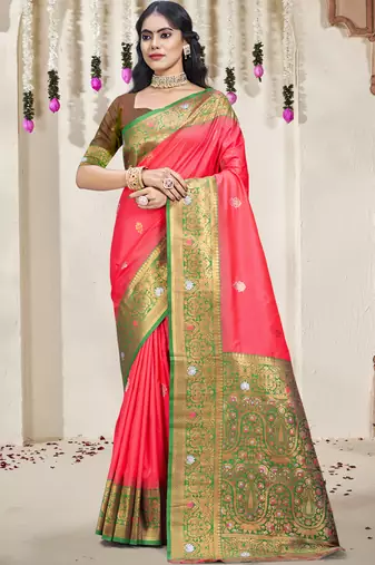 Sangam prints pink silk woven work traditional saree