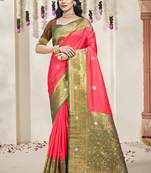 Sangam prints pink silk woven work traditional saree
