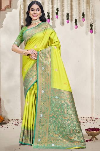 Sangam prints sea green silk woven work traditional saree
