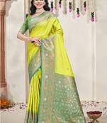 Sangam prints sea green silk woven work traditional saree