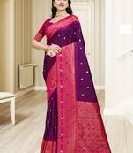 Sangam prints wine silk woven work traditional saree