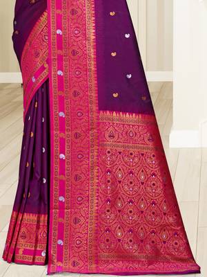 Sangam prints wine silk woven work traditional saree 3