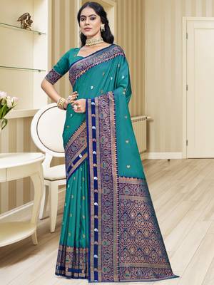 Sangam prints sky blue silk woven work traditional saree 1