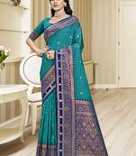 Sangam prints sky blue silk woven work traditional saree