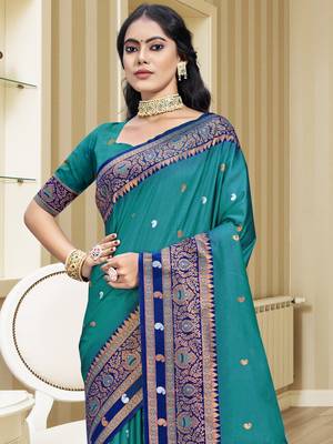 Sangam prints sky blue silk woven work traditional saree 2