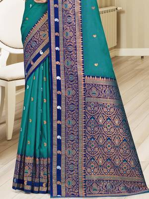 Sangam prints sky blue silk woven work traditional saree 3
