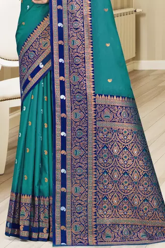 Sangam prints sky blue silk woven work traditional saree