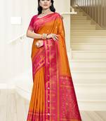 Sangam prints orange silk woven work traditional saree
