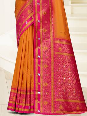 Sangam prints orange silk woven work traditional saree 3