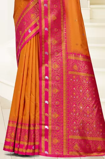Sangam prints orange silk woven work traditional saree
