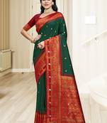 Sangam prints bottle green silk woven work traditional saree
