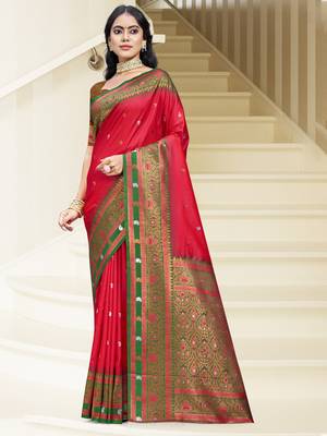 Sangam prints dark pink silk woven work traditional saree 1