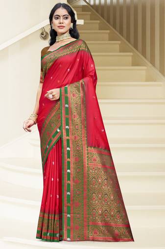 Sangam prints dark pink silk woven work traditional saree
