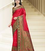 Sangam prints dark pink silk woven work traditional saree