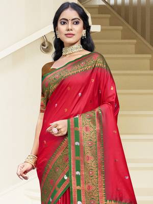Sangam prints dark pink silk woven work traditional saree 2