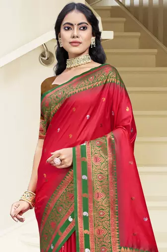 Sangam prints dark pink silk woven work traditional saree