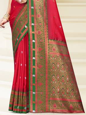 Sangam prints dark pink silk woven work traditional saree 3