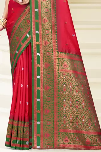 Sangam prints dark pink silk woven work traditional saree