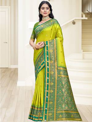 Sangam prints sea green silk woven work traditional saree 1