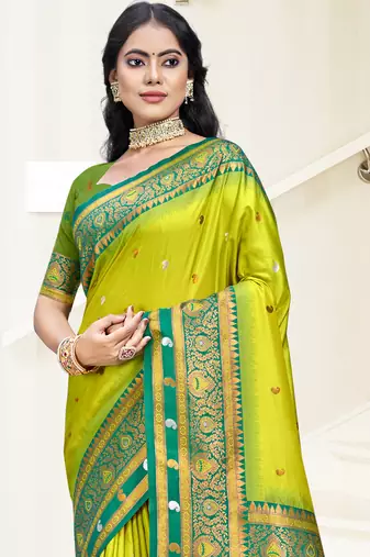 Sangam prints sea green silk woven work traditional saree