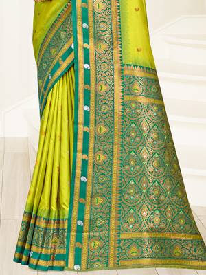 Sangam prints sea green silk woven work traditional saree 3
