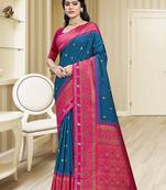 Sangam prints blue silk woven work traditional saree