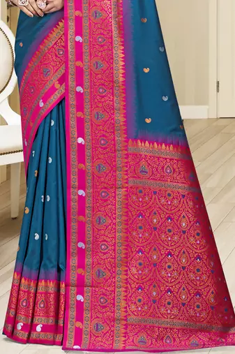 Sangam prints blue silk woven work traditional saree