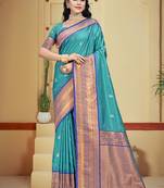 Sangam prints sky blue silk woven work traditional saree