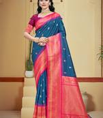 Sangam prints blue silk woven work traditional saree