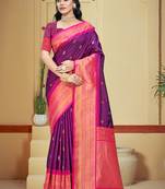 Sangam prints wine silk woven work traditional saree