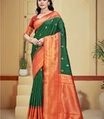 Sangam prints dark green silk woven work traditional saree