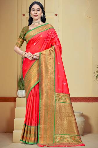 Sangam prints pink silk woven work traditional saree